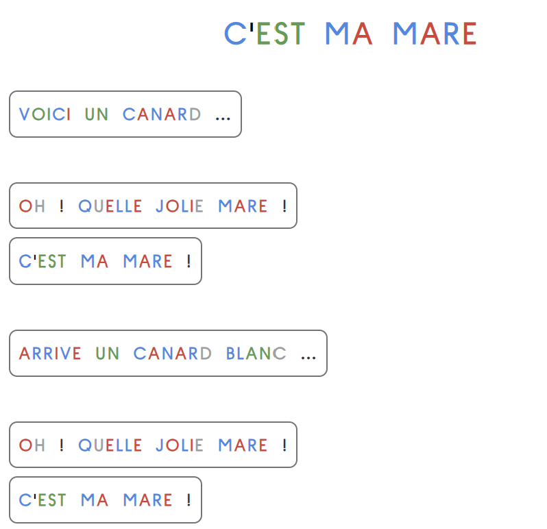 Exemple de texte colorisé avec différents repères visuels