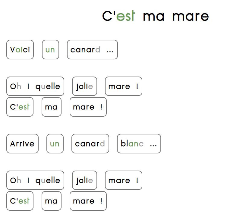 Exemple de texte présenté en étiquettes ou blocs de mots