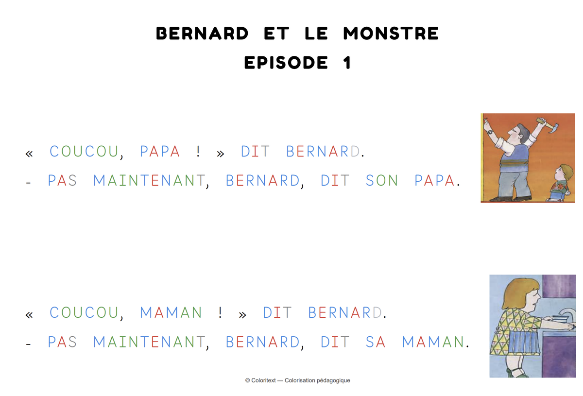 Exemple de fiche mise en page et colorisée avec le mini-traitement de texte Coloritext